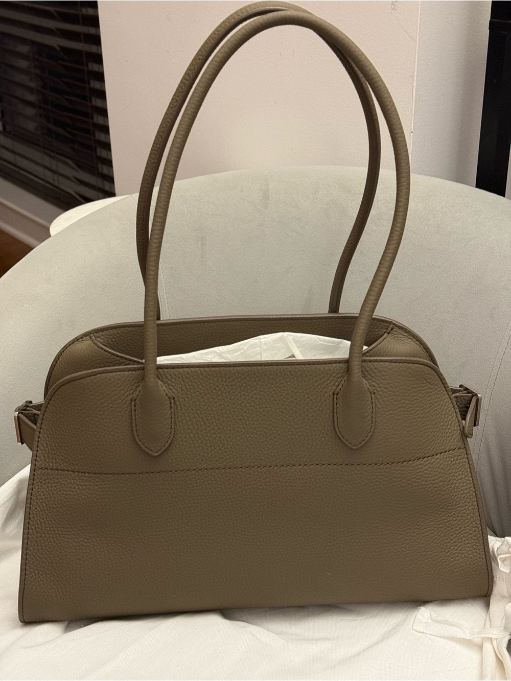 The Row Taupe Pebbled Leather Shoulder Bag